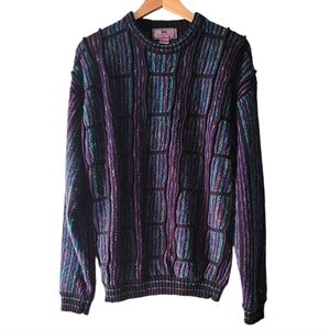Concrete Mix Men's Coogi Style Sweater Sz L Crew Neck Vintage Textured Squares